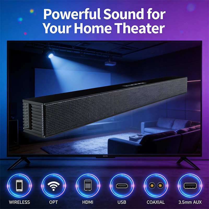 テレビ用サウンドバー、サブウーファー付き2.1チャンネルホームシアターシステム、ワイヤレスBluetoothサウンドバーホームシアターオーディオ、複数