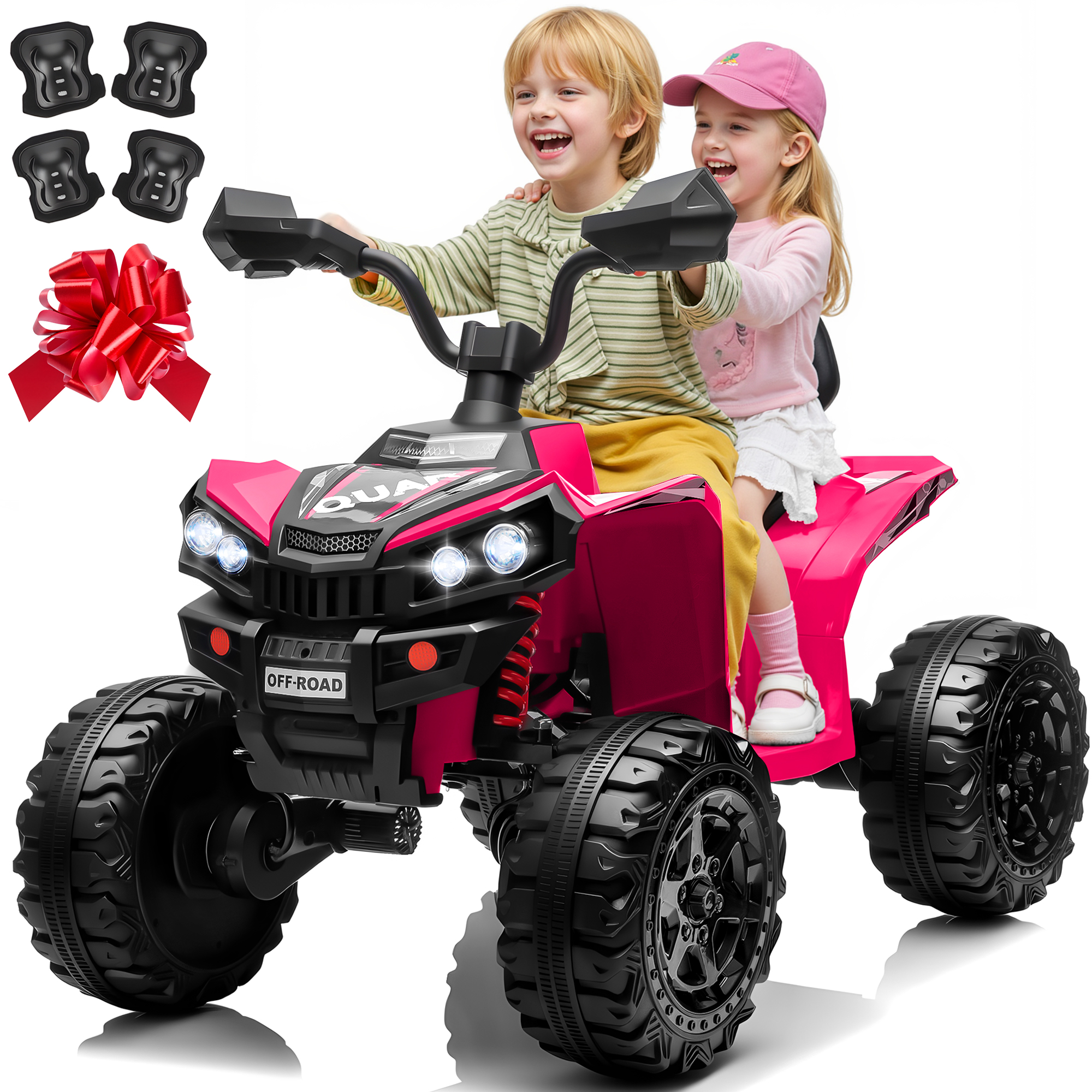 24V 4*200W 子供用 ATV クワッド、Bluetooth 付き 2 人乗り電動オフロード車、LED ライト、3 スピード、男の子、女の子用