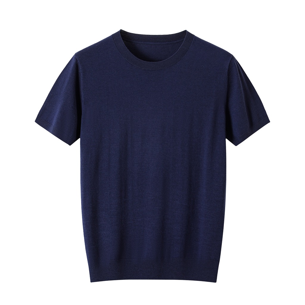 在庫あり低MOQメンズ100%ウール半袖ニットTシャツカスタムロゴラウンドネック&ポロカラー高速配送