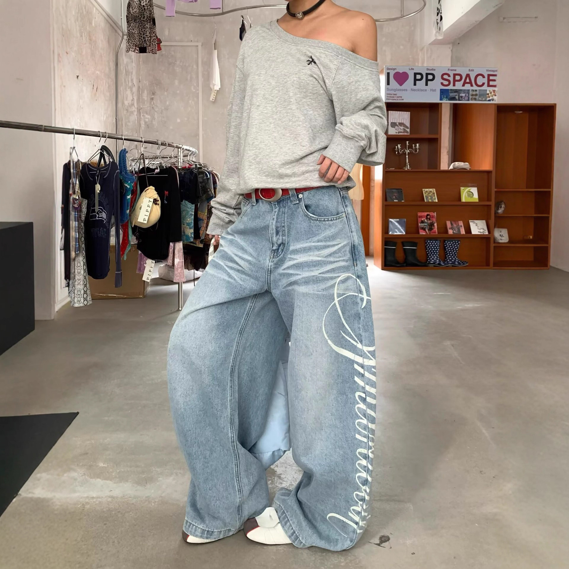 女性ブルー Y2k だぶだぶのボーイフレンドジーンズ原宿ヴィンテージワイドレッグデニムパンツ日本 2000 年代スタイルのジーンズパンツオーバーサイズ服
