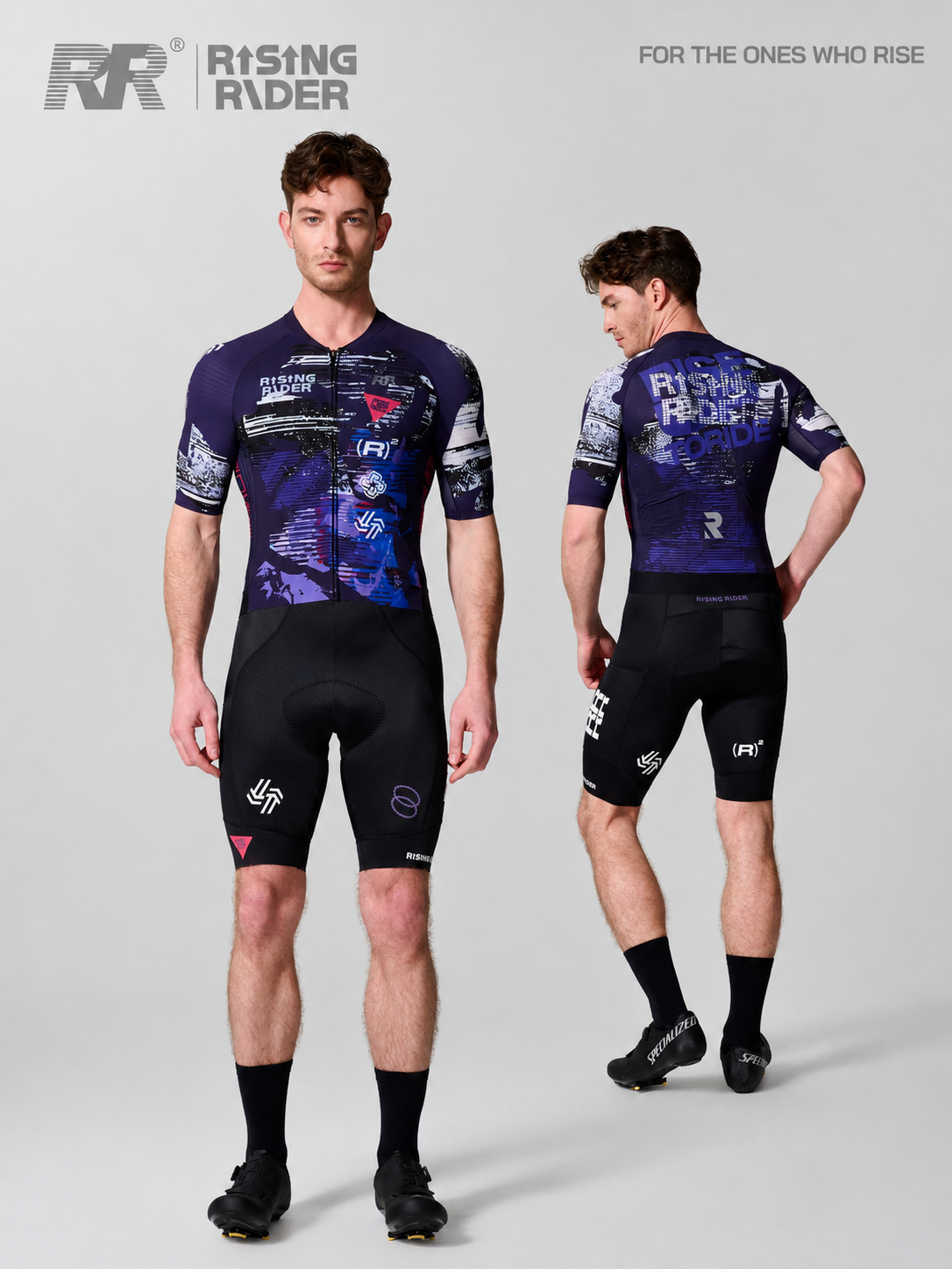 RR 男性サイクリングジャージセット春夏ロードバイクレーシングスーツスタープリントサイクリング服二重矢印パッド入りビブショーツ