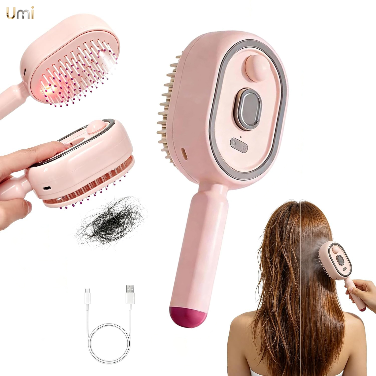電動スプレーエアクッションコーム女性用格納式ヘアマッサージブラシ太い細い巻き毛用電気スチームブラシ髪用