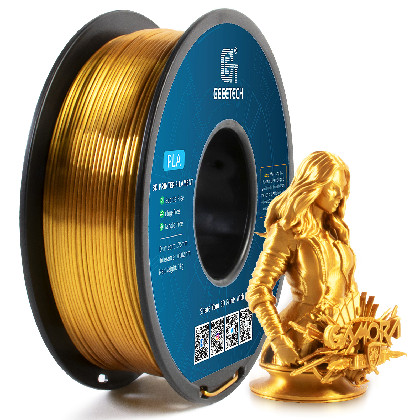 GEEETECH シルク PLA 3D フィラメント ワイヤー 1kg 1.75mm スプール ワイヤー 3D プリンター材料 3D プリント リフィル、短納期真空パッケージ