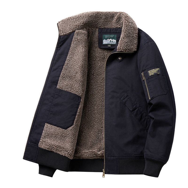 メンズカシミヤパイロットジャケット冬厚く暖かい綿コート男性のトレンディなブランド作業着ジャケット男性のファッショナブルなアウターウェア