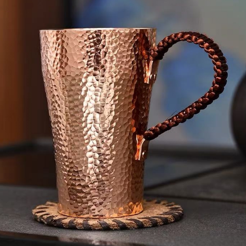 ヴィンテージ純銅コーヒーカップ、手作り研磨彫刻ハンマーテクスチャ織ハンドル400ミリリットルビールジョッキ、ティーカップ食器