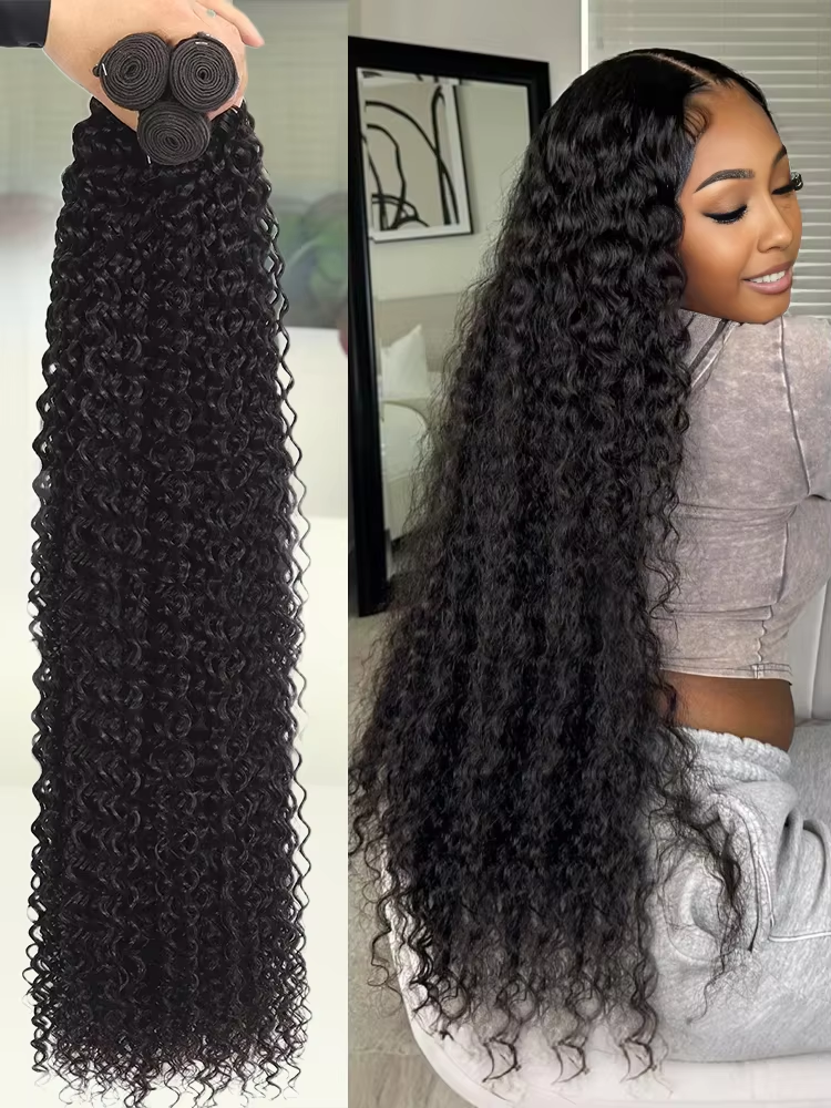 30 34 インチディープウェーブ人毛バンドルカーリーヘア織り生未処理ティッシュダブル横糸バージンヘアエクステンション