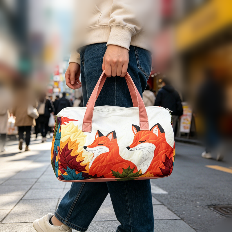 かわいいキツネ秋旅行トートバッグ 2 個、秋プリントダッフル、化粧品バッグ付き、大容量オーバーナイトウィークエンダーバッグ