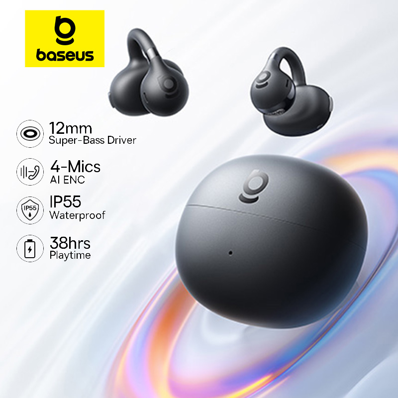 Baseus BC1 イヤークリップイヤフォンオープンイヤーワイヤレスイヤホン Bluetooth 6.0 クリップオンスポーツヘッドフォン 4 マイク超低音 IP55 イヤホン