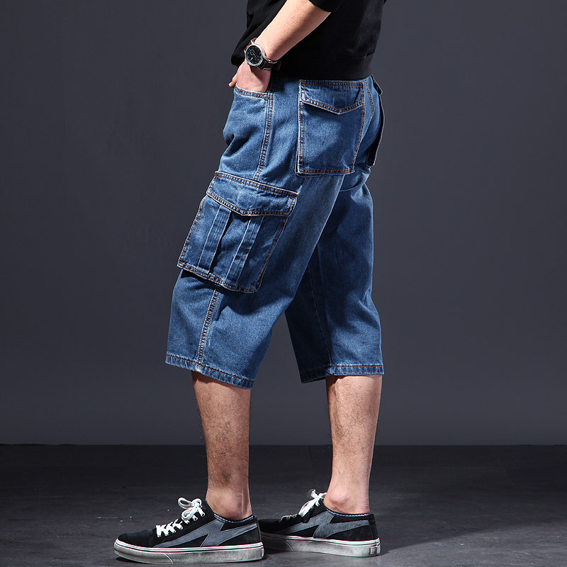 2025 夏の新しい薄いルーズバットマルチポケット作業服 5 クォーターデニムショートパンツ 7 クォーターカジュアルマルチポケットデニムショートパンツ