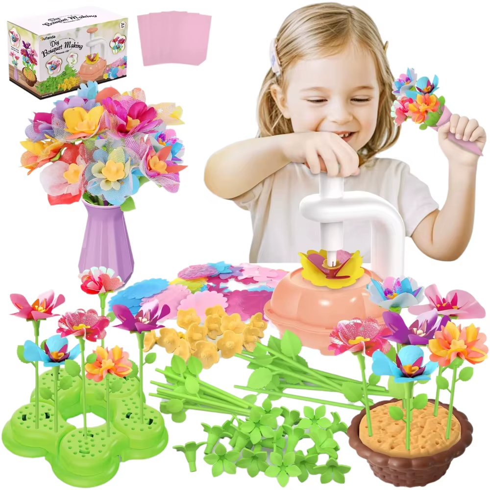 DIY バラと蝶の花花瓶生地フラワーブーケクラフトキット手作り女の子のおもちゃ誕生日ギフトプレイセット装飾