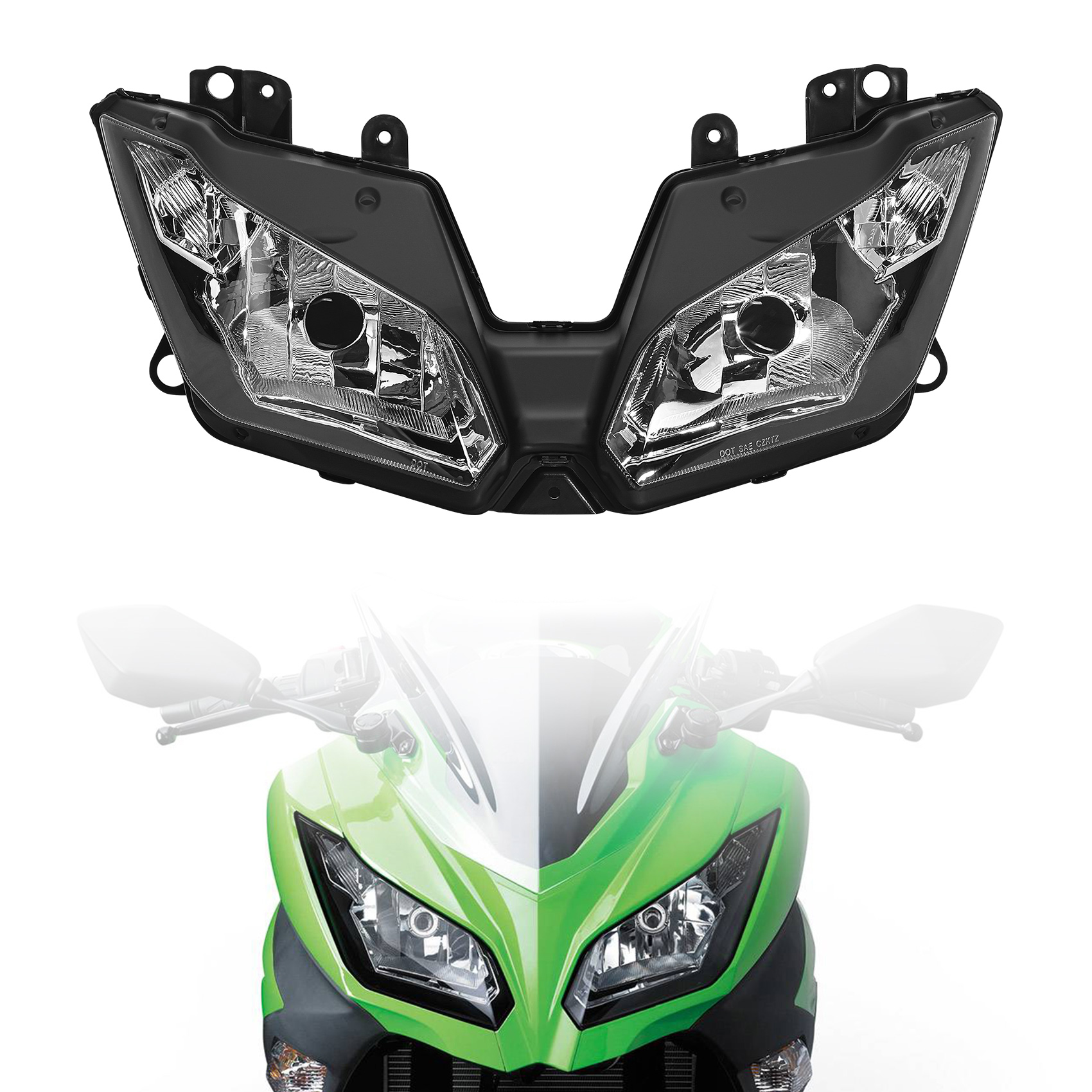 フロントヘッドライトヘッドランプアセンブリ Kawasaki Ninja 300 2013-2017 2016 2015