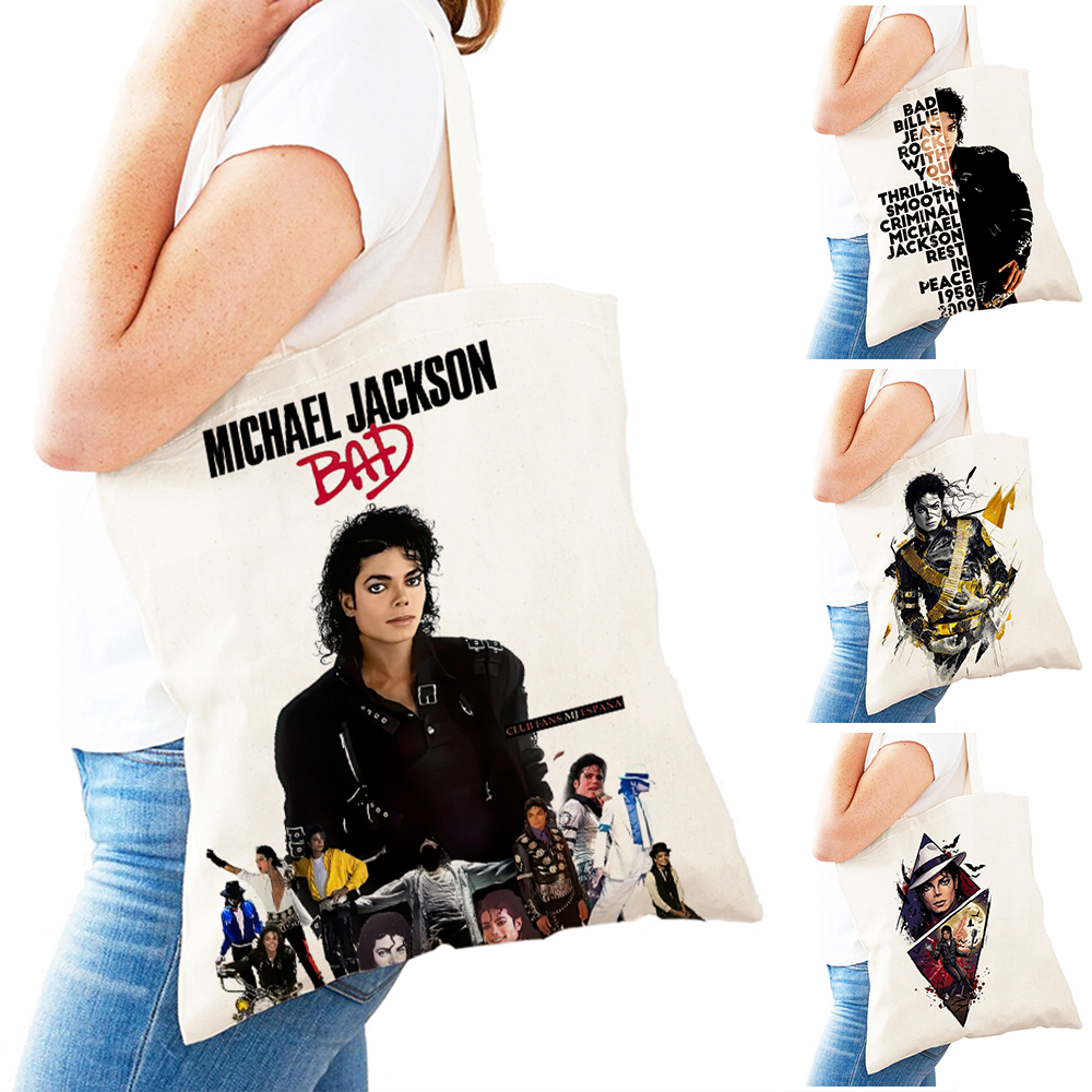 Michael Jackson Women Shopping Bag Double Print Super Star Lady Shopper Bags Design Handbag Eco Portable Convenient Storage Tote