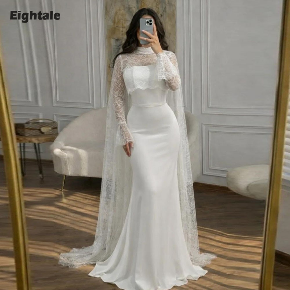 Eightale アラビアのウェディングドレスハイネック長袖レースカスタマイズされたアイボリーのブライダルガウン花嫁パーティードレス Vestido デノビア