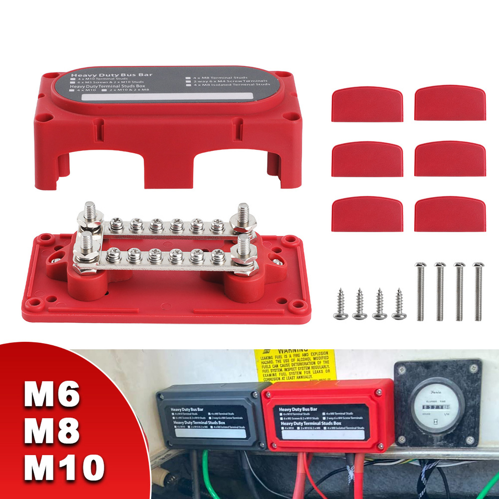 48V 300A ヘビーデューティバスバー配電端子ブロック銅電気バスバー M6/M8/M10 端子スタッド車ボート用