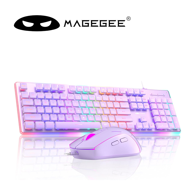 MageGee ゲーミングキーボードとマウス 104 キー RGB 6 スピードマウスコンボプディングキーキャップサイレントコンピュータキーボード PC ラップトップ Mac オフィス