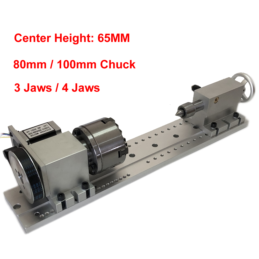 センター高さ65mm、4軸CNCロータリーA軸、3/4爪、80mm/100mmチャック、CNCインデックスヘッド、NEMA23モーター、彫刻機