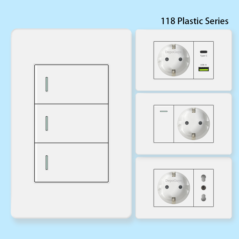 EU 韓国電源プラグ、16A USB 壁ソケット、電気 2Way ライトスイッチパネル、ユニバーサル USB Type-C 20W 急速充電コンセント 220V