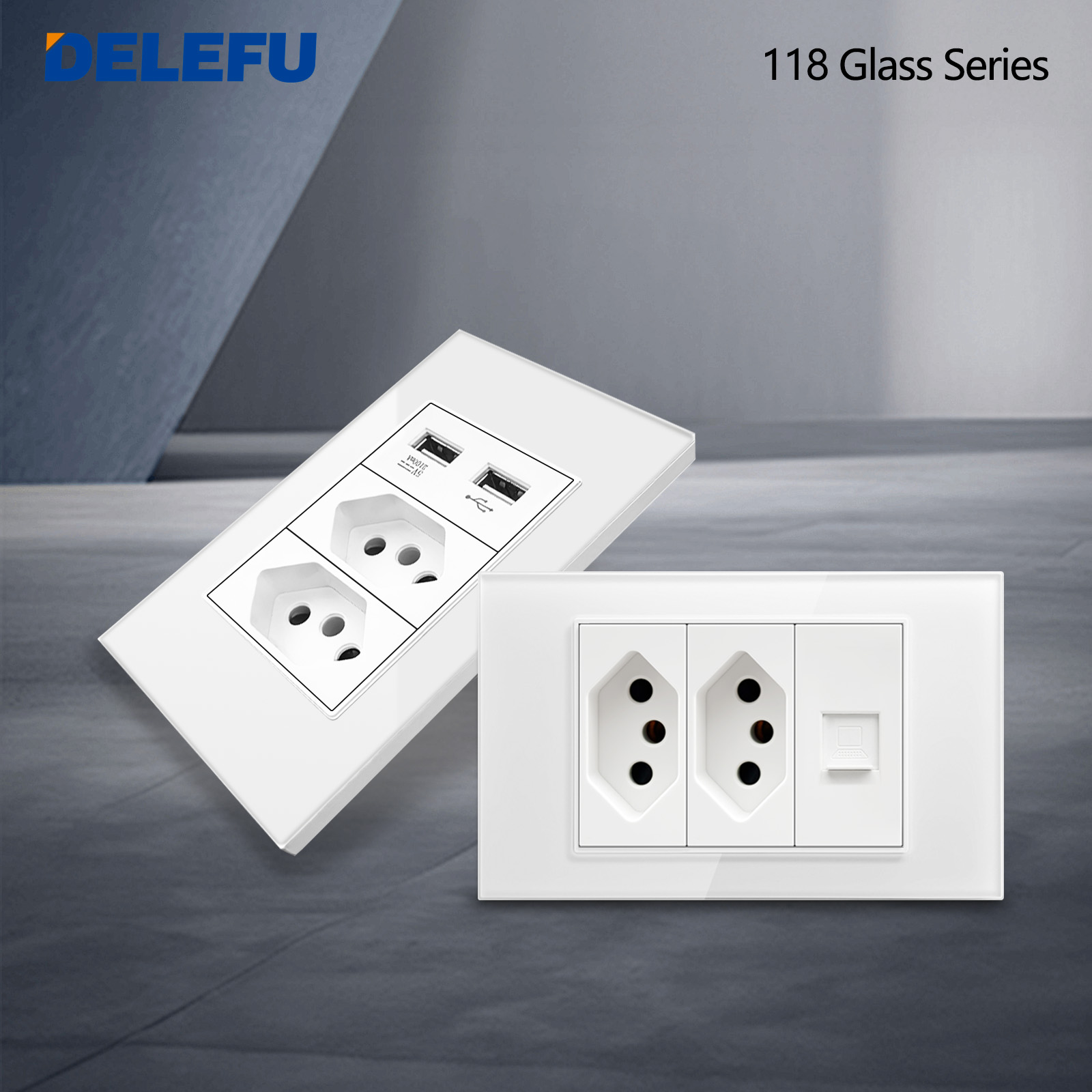 DELEFU ブラジル標準 4x2 ホワイト強化ガラス壁ソケットデュアル USB タイプ C Tuya WiFi スマートスイッチ 10A/20A 電源コンセント