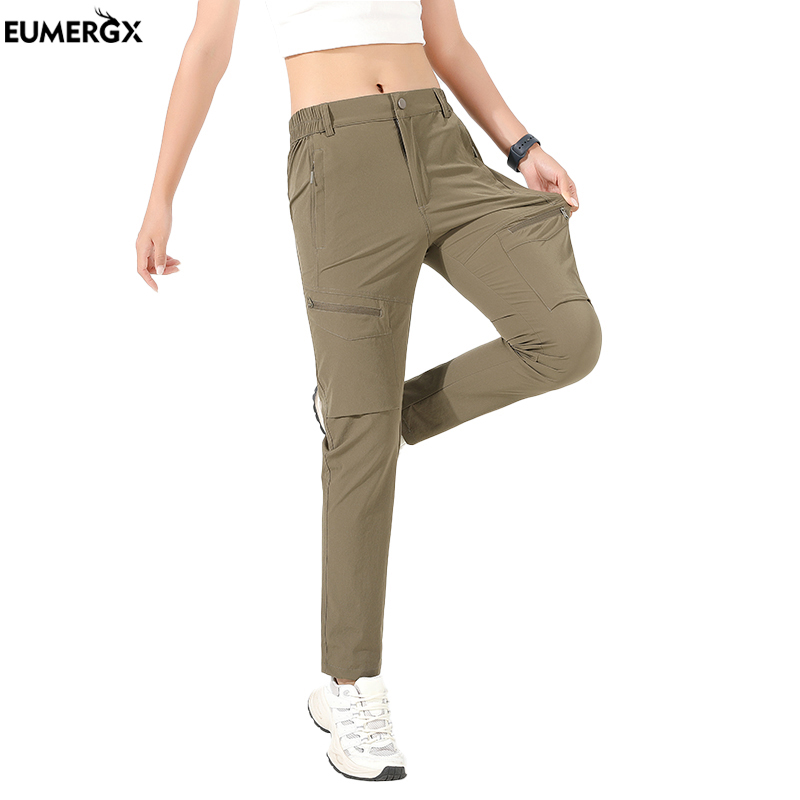 EUMERGX 女性の夏のハイキングパンツ速乾性防水カーゴパンツ屋外ストレッチマウンテンパンツキャンプ登山用