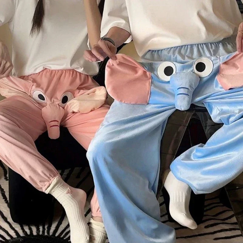 空飛ぶ象の睡眠パンツカップルコスプレかわいい象の鼻パンツ漫画のおせっかいな豚秋と冬のパンツ男性女性用