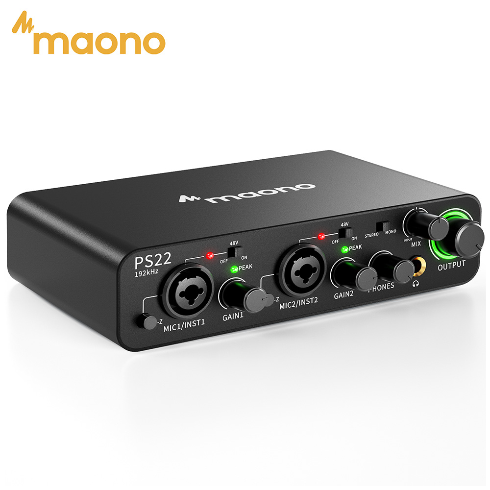 MAONO PS22 USB オーディオインターフェイス PC 用 60dB プロプリアンプ 24 ビット 192kHz デュアル USB インターフェイスホームレコーディングポッドキャストストリーミング用