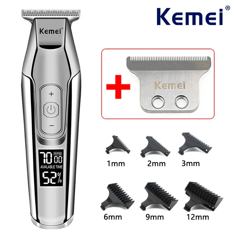 Kemei バリカン KM-5027 または男性用ブレードトリマー調整可能な速度 LED デジタルバリカン彫刻バリカン電気かみそり