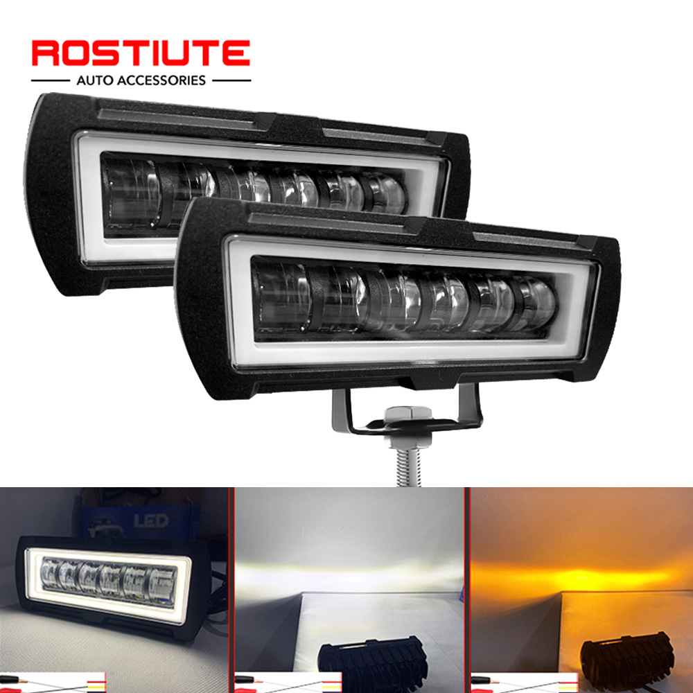 5 インチホワイトアンバー車作業ライトバー 6D LED ヘッドライト 12-24V 自動フォグランプスポットライトオフロードアクセサリー 4x4 トラック ATV