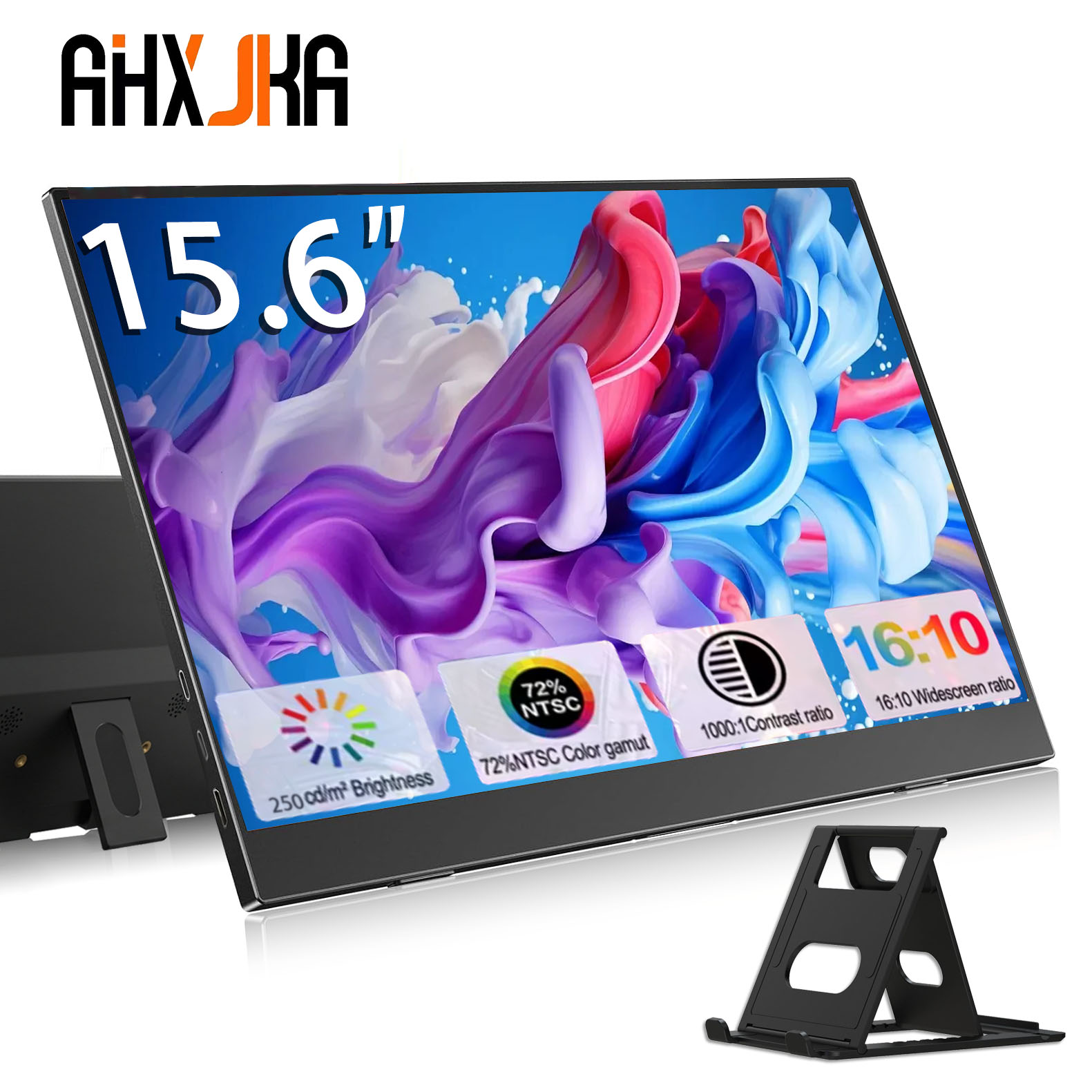 AHXJKA 15.6 インチポータブルモニター 60HZ IPS 250Cd/m² USB-C HDMI ラップトップ XBox PS4 / 5 スイッチ TV 携帯電話 PC 拡張モバイル