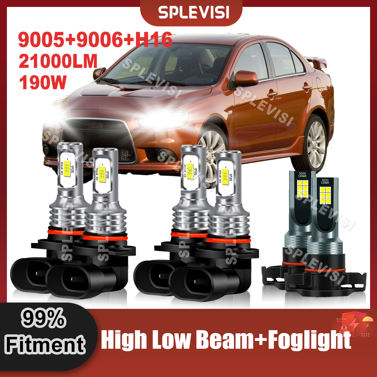 LED ヘッドランプ高低ビームフォグランプコンボキット 9V-24V 190 ワット三菱ランサー 2008 2009 2010 2011 2012 2013 2014 2015 2016 2017