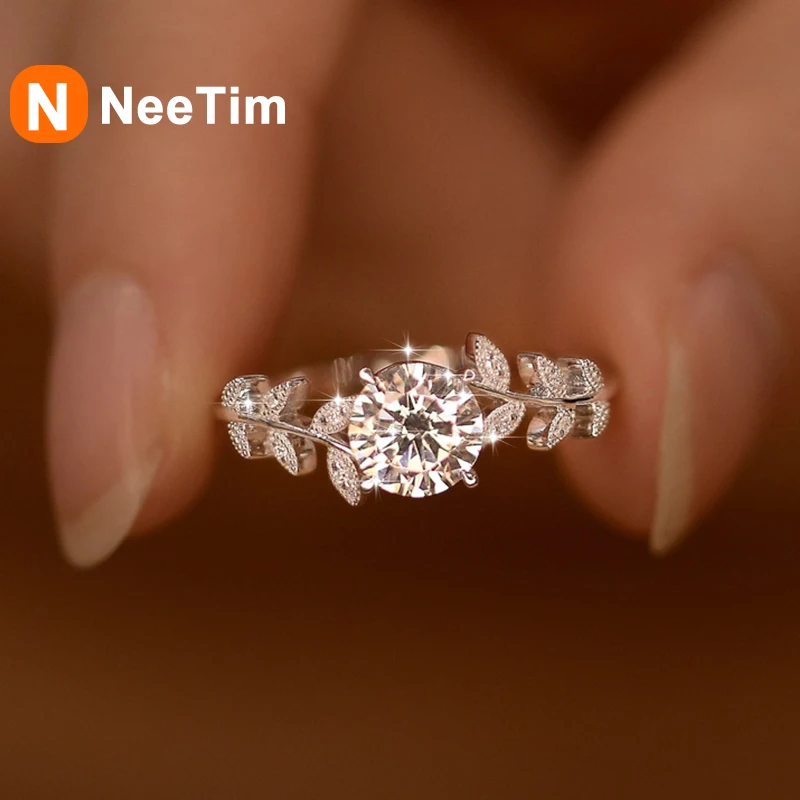 NeeTim 1CT モアッサナイト ダイヤモンド リング 結婚指輪 女性用 925 スターリングシルバー メッキホワイトゴールドバンド婚約指輪