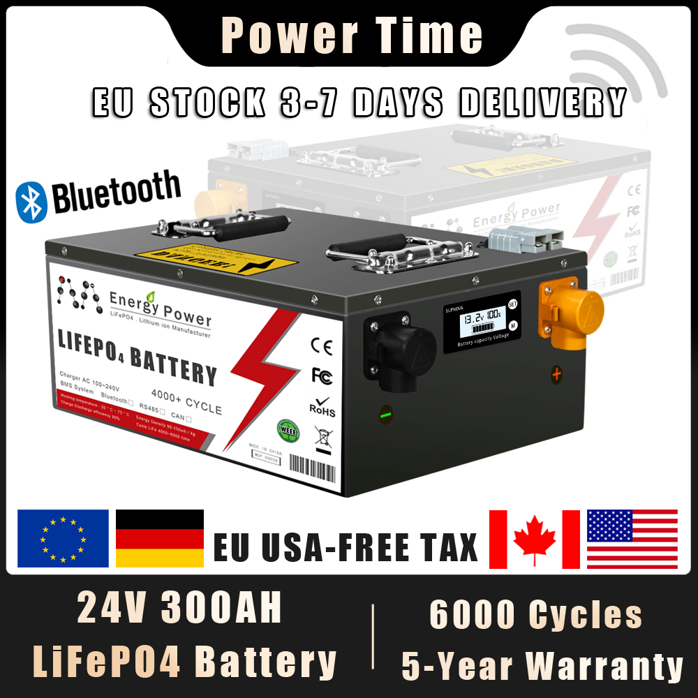 新しい 24V 100Ah 200Ah 300Ah LiFePo4 バッテリーパック内蔵 Bluetooth BMS 25.2V リチウムリン酸鉄バッテリーソーラーボート用税なし
