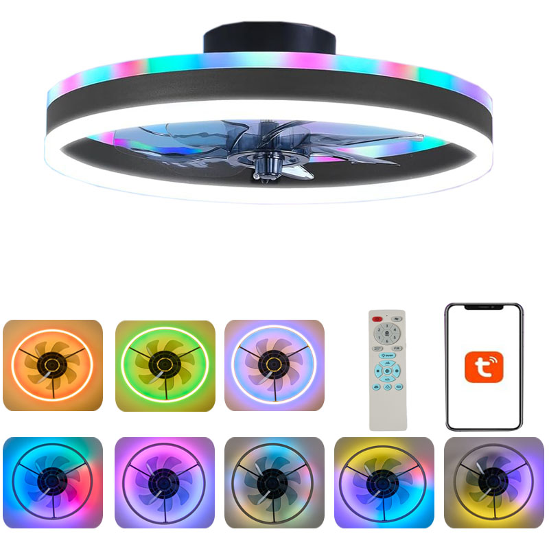 RGB スマートシーリングファンライト 6 スピードファン星空効果、モダンで控えめなシーリングファンライト LED ライト付き