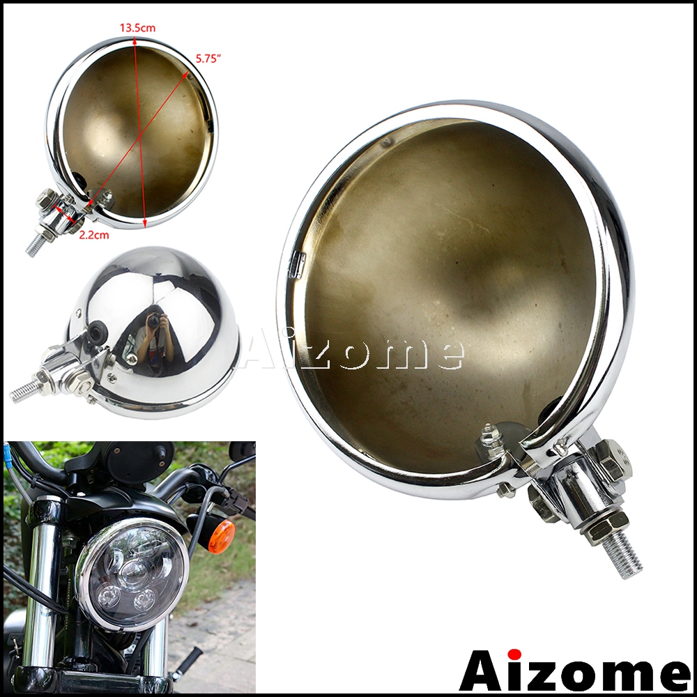 クロームオートバイヘッドランプハウジングライトシェル 5.75 "LED ヘッドライトバケットハーレーダイナスポーツスター XL 1200 883 ストリートボブ FXD