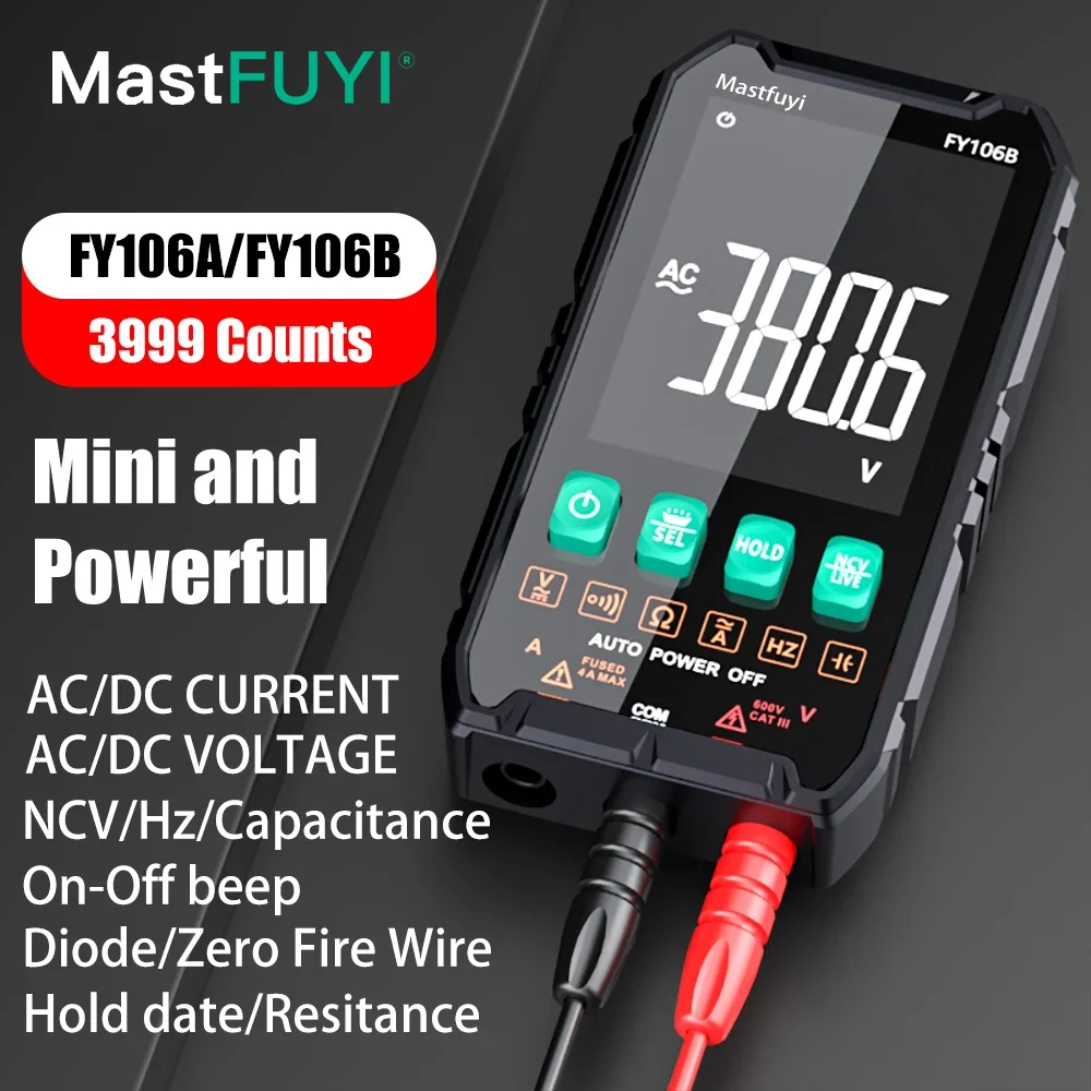 MASTFUYI ミニデジタルマルチメータスマート電気技師テスター DC/AC 電圧容量オーム Hz NCV プロフェッショナルマルチテスター