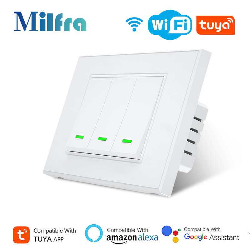 Milfra スマート Wifi スイッチ IT KR 標準ワイヤレスホーム壁ボタンスイッチ 1/2/3 ギャング Tuya スマートライフアプリ Alexa による音声制御