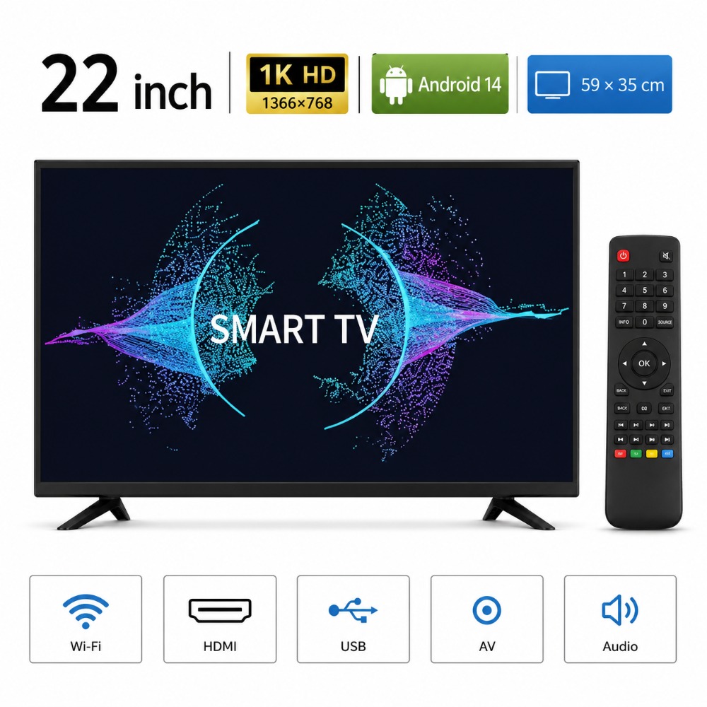 22 インチスマートテレビ Android LED テレビ HD WiFi Bluetooth HDMI USB フラットスクリーンテレビ寝室キッチン RV ホーム用