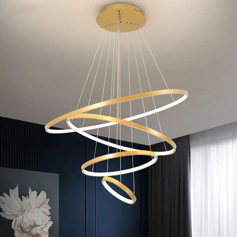 ゴールデンリング Led レストランシャンデリアシンプルな寝室のダイニングテーブルバーシャンデリア現代の家のインテリア装飾照明ランプ