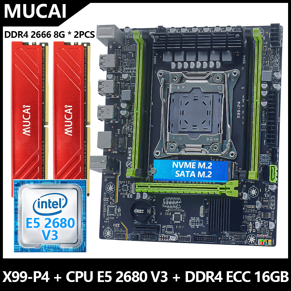 MUCAI X99 P4 マザーボード DDR4 16GB(2 * 8GB)2666MHz RAM メモリおよび Intel Xeon E5 2680 V3 CPU プロセッサ、複数のオプションが利用可能