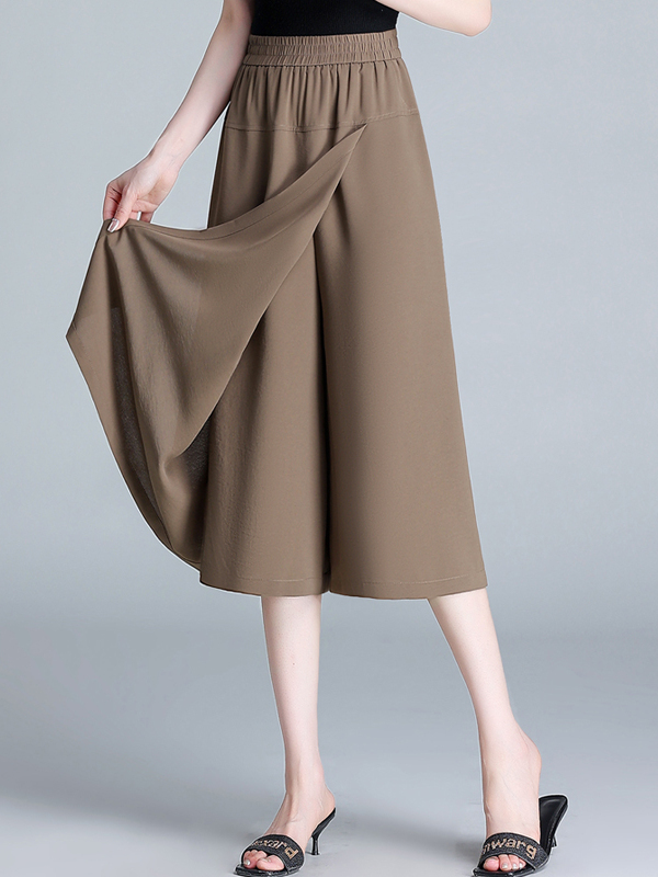 Slim Fit High Waist Seven Inch Ice Silk Wide Leg Pants Skirt Capri for Short Women Asymmetrical Fashion Summer Thin Model