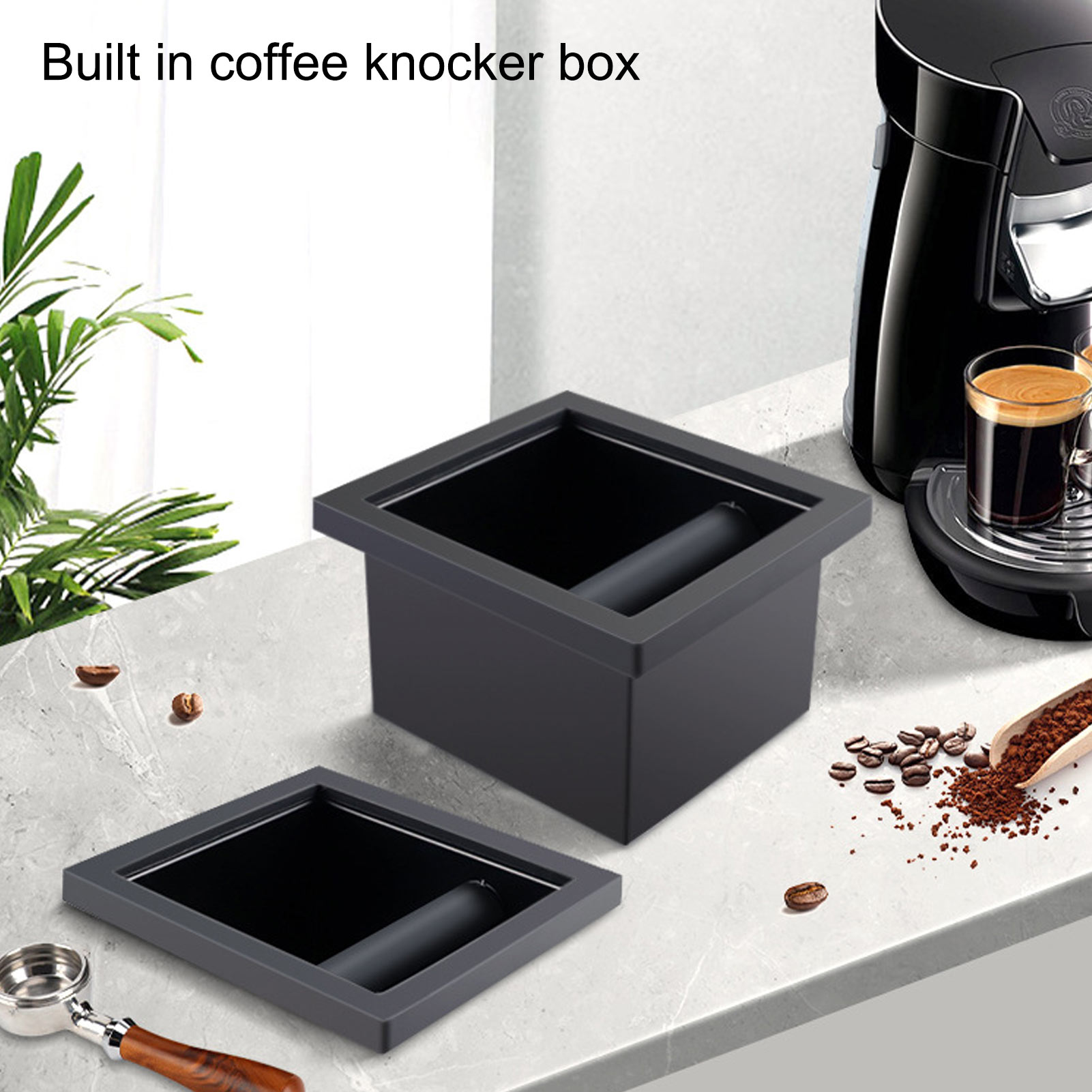 コーヒーグラウンドノックボックス底なし黒ゴムPTFEスチール残留物ボックスカフェノック残留物ボックスコーヒーグラウンドノックボックス