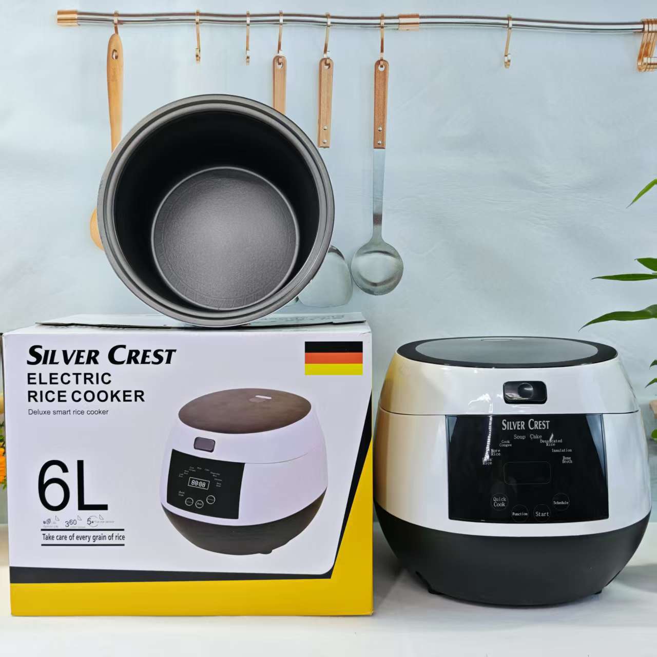 工場直送の新しい大容量6Lスマートタッチスクリーン炊飯器、計量カップ付き、ステンレス鋼、ノンスティックコーティング