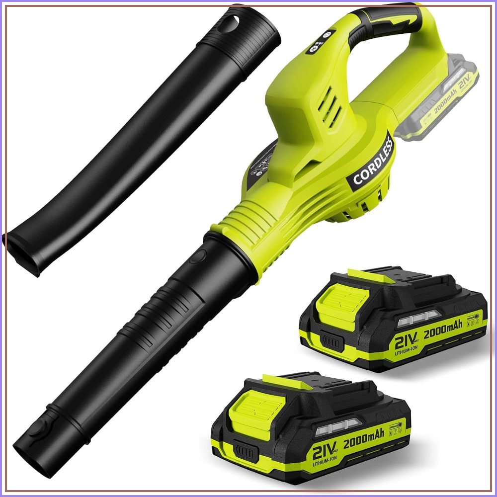 21V コードレスリーフブロワー、バッテリー 2 個、速度 2 個、軽量、芝生の手入れ用