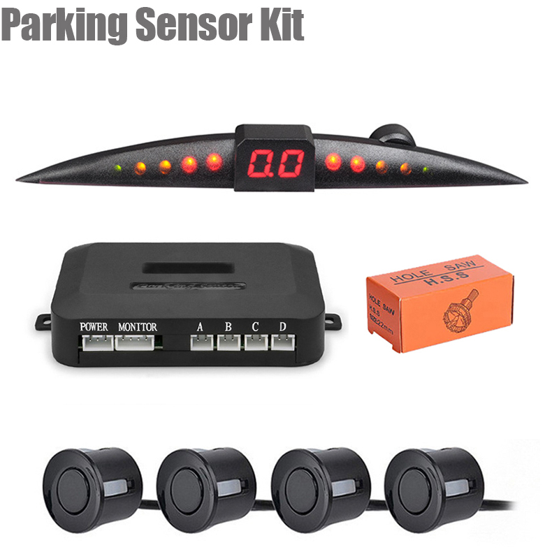 パーキングセンサーキット車 Parktronic LCD ディスプレイビープ音リバースバックアップレーダーモニターシステム 4 センサー 22 ミリメートル 12V 7 色パーキングセンサー