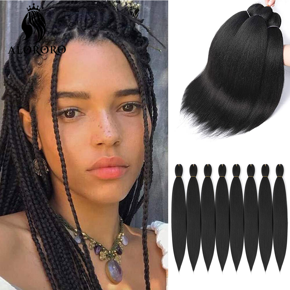 Alororo 簡単ヘア三つ編みミックスカラー事前ストレッチ編み毛低温繊維人工毛エクステンション三つ編み用