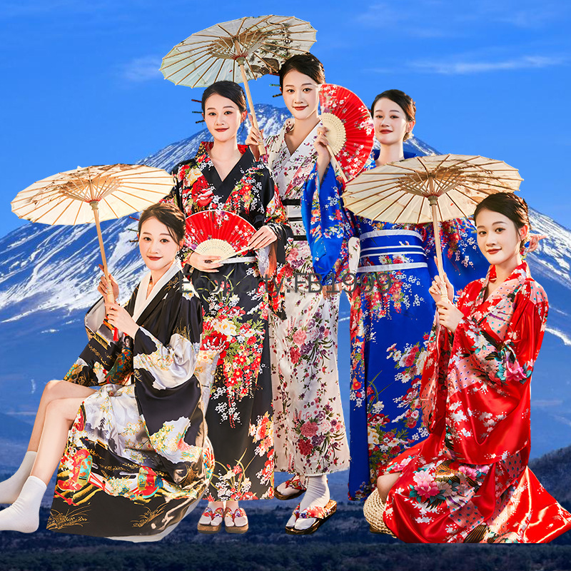 日本の伝統的な浴衣着物帯女性ヴィンテージイブニングドレス芸者着物ヴィンテージ女性ステージショーコスプレ衣装