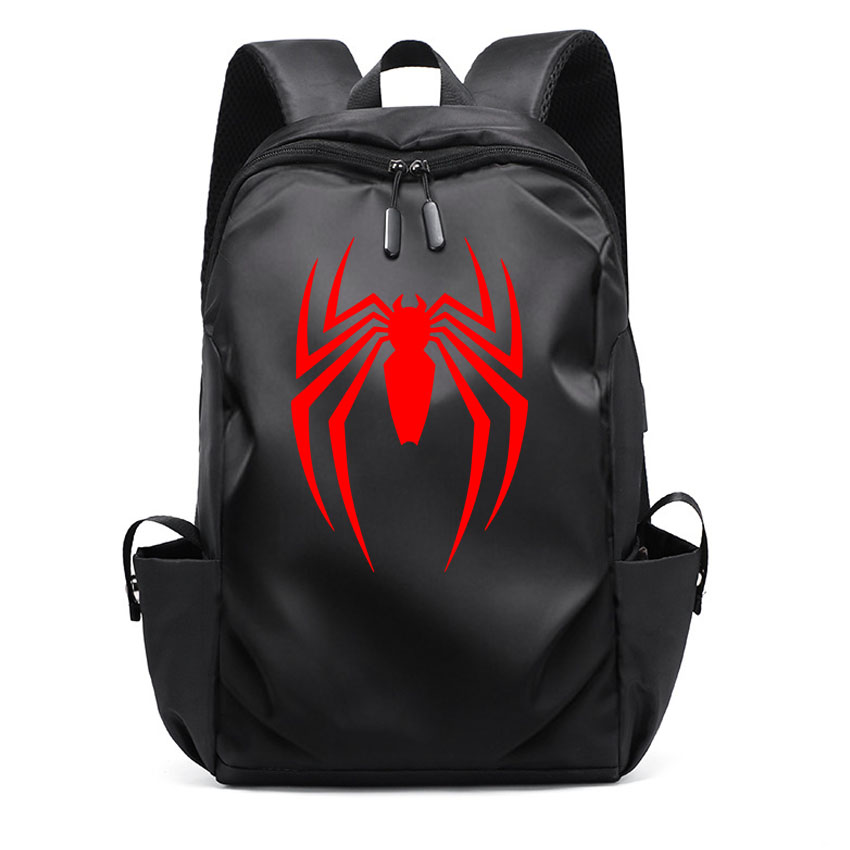 ストリートスパイダーパターンプリント男性ラップトップバックパック黒高校バッグティーン女子大生少年バックパック USB 充電