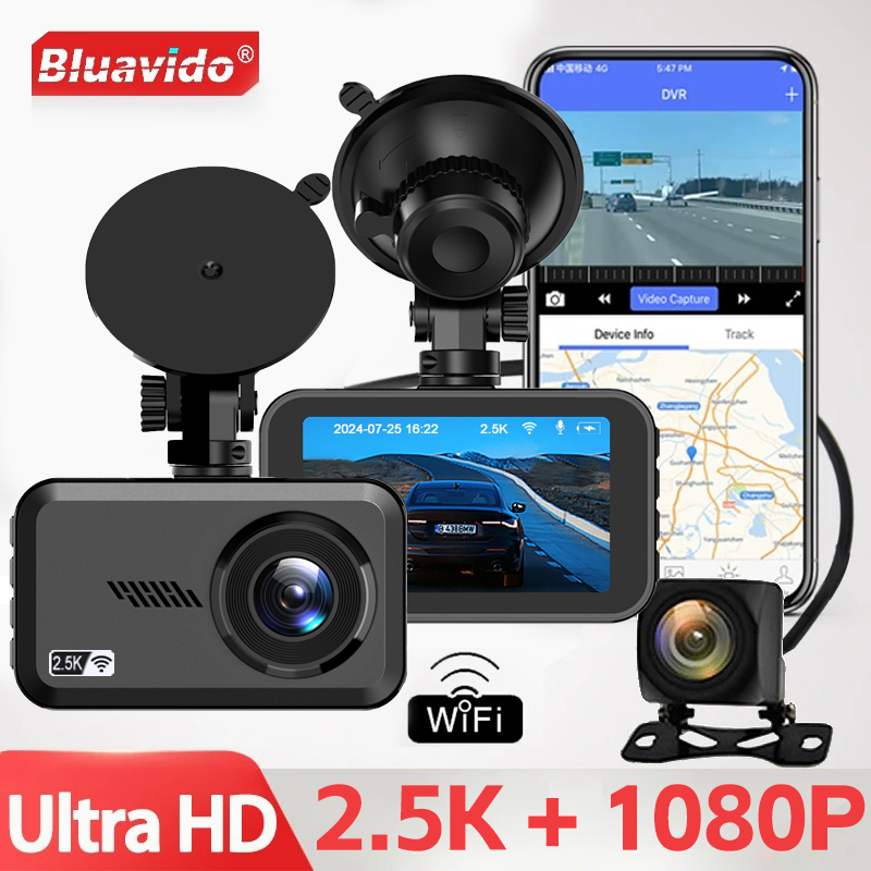 2.5K Ultra HD 1440P ダッシュカム GPS WiFi、広角ナイトビジョン、Gセンサー衝突記録、ループ録画、駐車監視