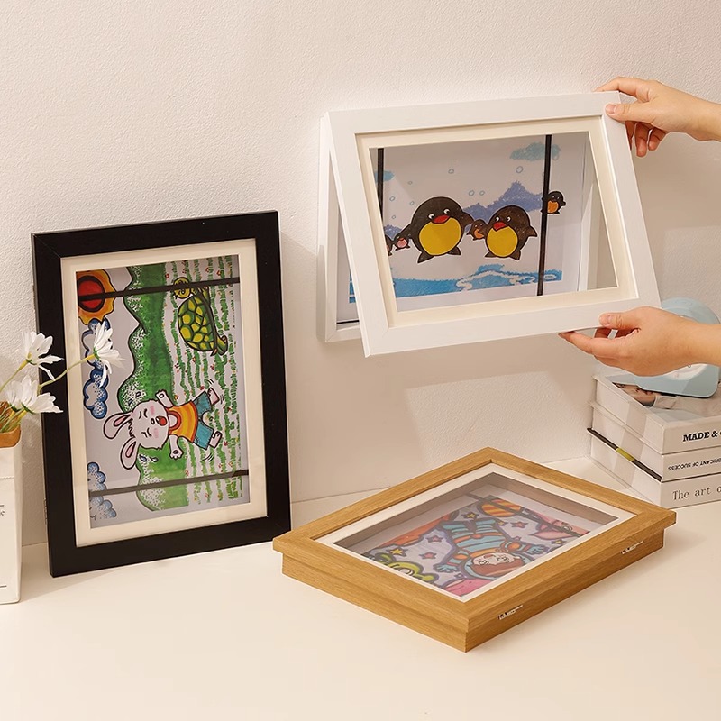 木製磁気フロントオープンアートフレーム変更可能な画像表示フレーム写真描画絵画アルバム家の装飾