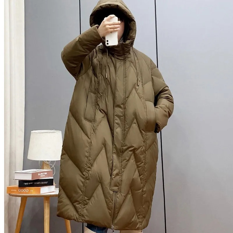 2025New 女性ダウンコットンコート冬のジャケット女性ルーズパーカーロングフード付き生き抜く暖かい厚い雪の摩耗綿オーバーコート女性