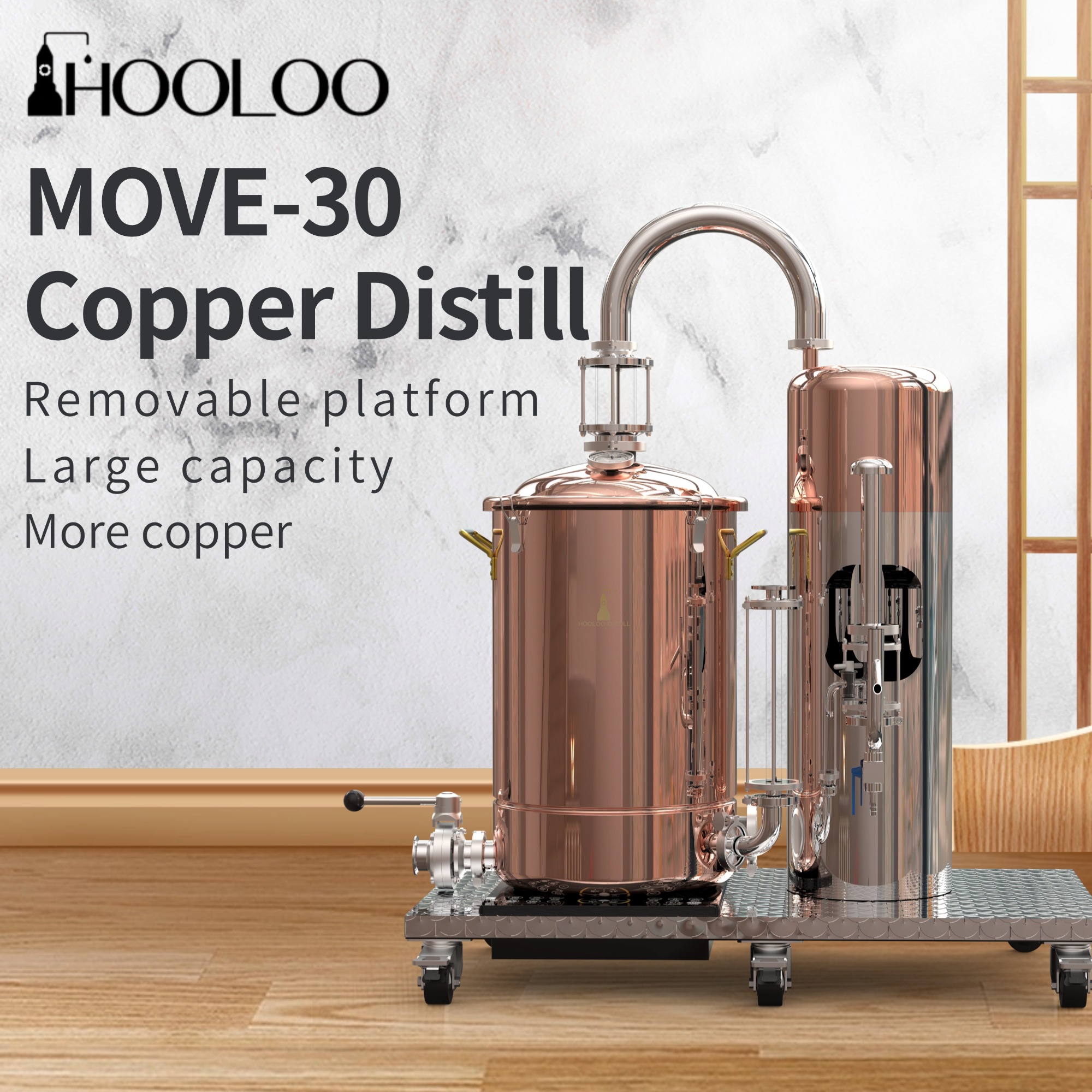 HOOLOO MOVE-30 家庭用ハイドロゾルエッセンシャルオイル蒸留器植物花用エッセンシャルオイル抽出蒸留器銅蒸留器
